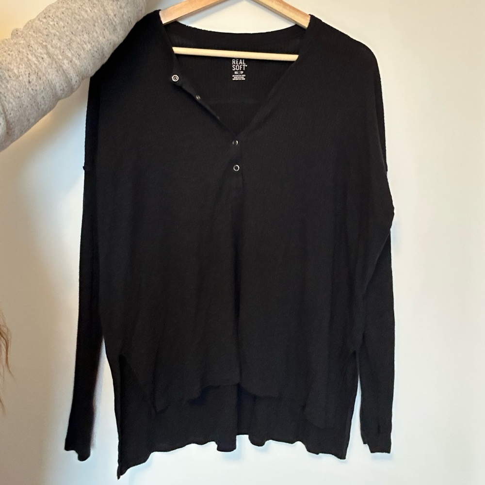 Aerie Ribbed Henley Long Sleeve
